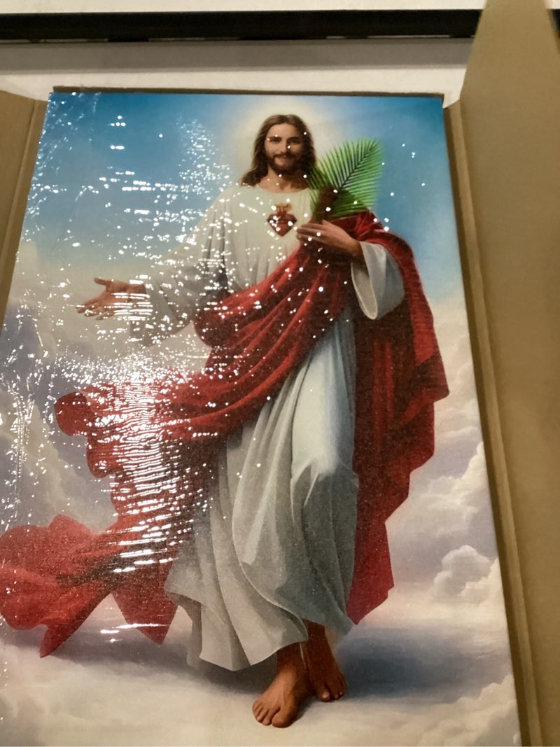 Condition photo showing New/Like New for sacred heart of jesus canvas wall art inspirational christian religious faith decor gallery wrapped wall decor for living room bedroom prayer room church sunday school 16x24 inch ready to hang