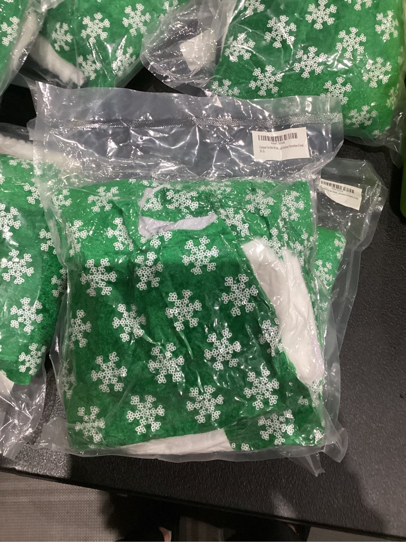 Condition photo showing New/Like New for Christmas Tree Skirt 48 Inch, Green Tree Skirt with Bright Surface Snowflakes Winter Vintage Christmas Tree Skirt for Large Artificial Tree Winter Home Party Holiday Indoor Decorations Christmas