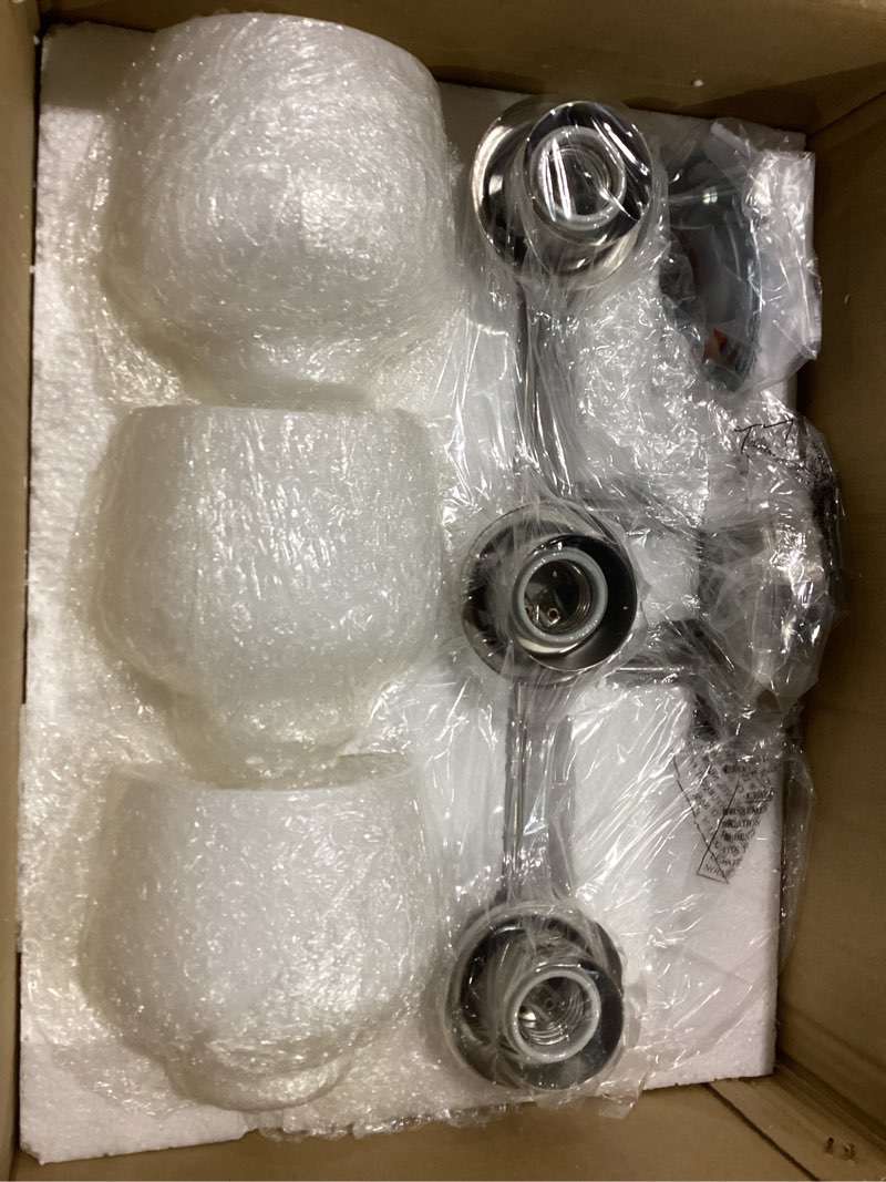Condition photo showing New/Like New for emak brushed nickel vanity lights, modern milk glass bathroom light fixtures, 3-light bathroom vanity light over mirror, vl122-bn-ml-3 brushed nickel & milk glass - 3 light