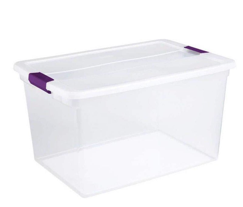 Sterilite 66qt ClearView Latch Box Clear with Purple Latches: Plastic Storage Container, Lidded & Stackable, 66 Quart (Case of 6) 