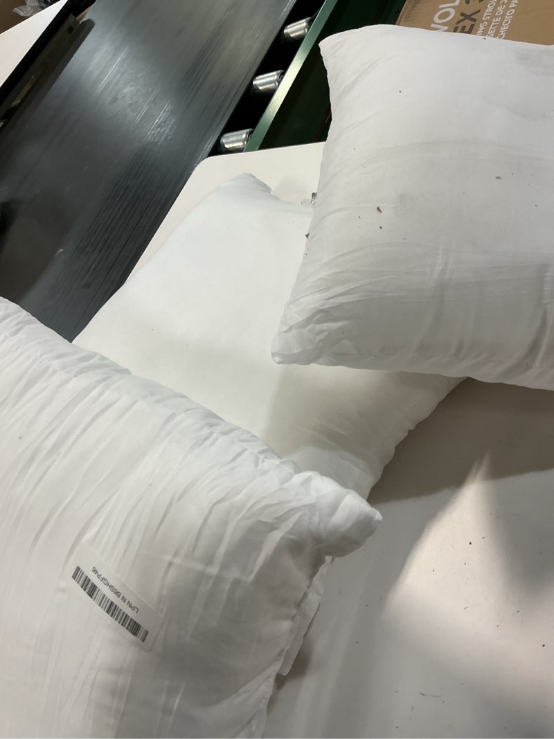 Condition photo showing As Is for throw pillows insert set of 2, white 16x16 in pillow inserts with 100% cotton cover,bed and couch decorative stuffer pillows,indoor pillows for sofa