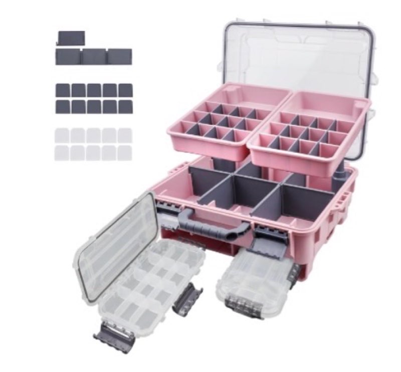 runcl universal fishing tackle box with two small tackle tray, removal inside design waterproof trunk storage box, thicker floating airtight stowaway, xmas surprise fishing gifts for men women blue