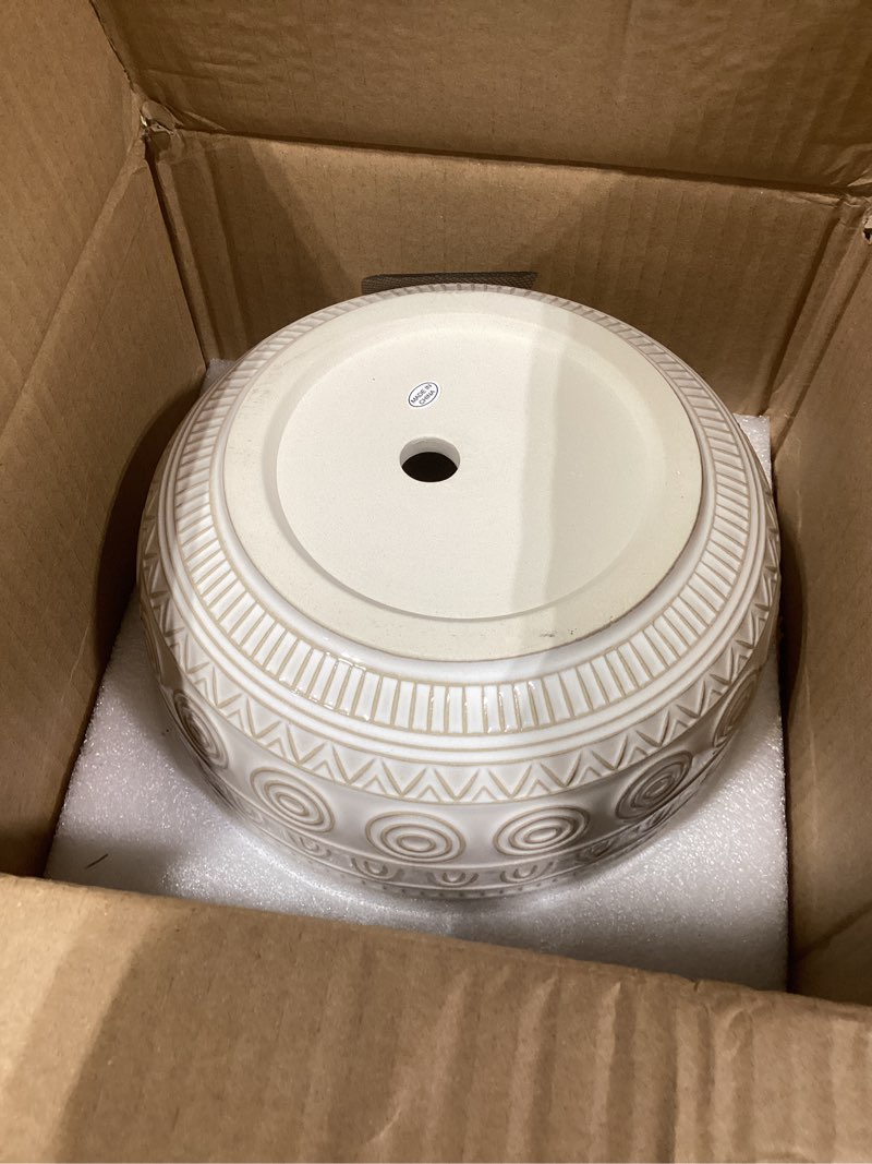 Condition photo showing Good Condition for 8 Inch Ceramic Succulent Planter Pot with Drainage Hole and Saucer Round Shallow Planter for Indoor Plants, White