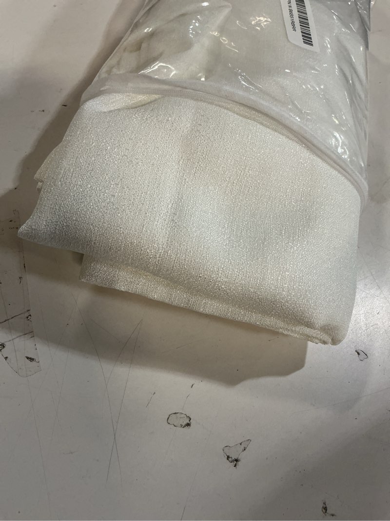 Condition photo showing Good Condition for melodieux ivory semi sheer curtains 54 inches long, bedroom short sheer curtains, faux linen farmhouse light filtering rod pocket shiny sheer drapes home office, 52" w x 54" l, 2 panels 52"w x 54"l (pack of 2) ivory