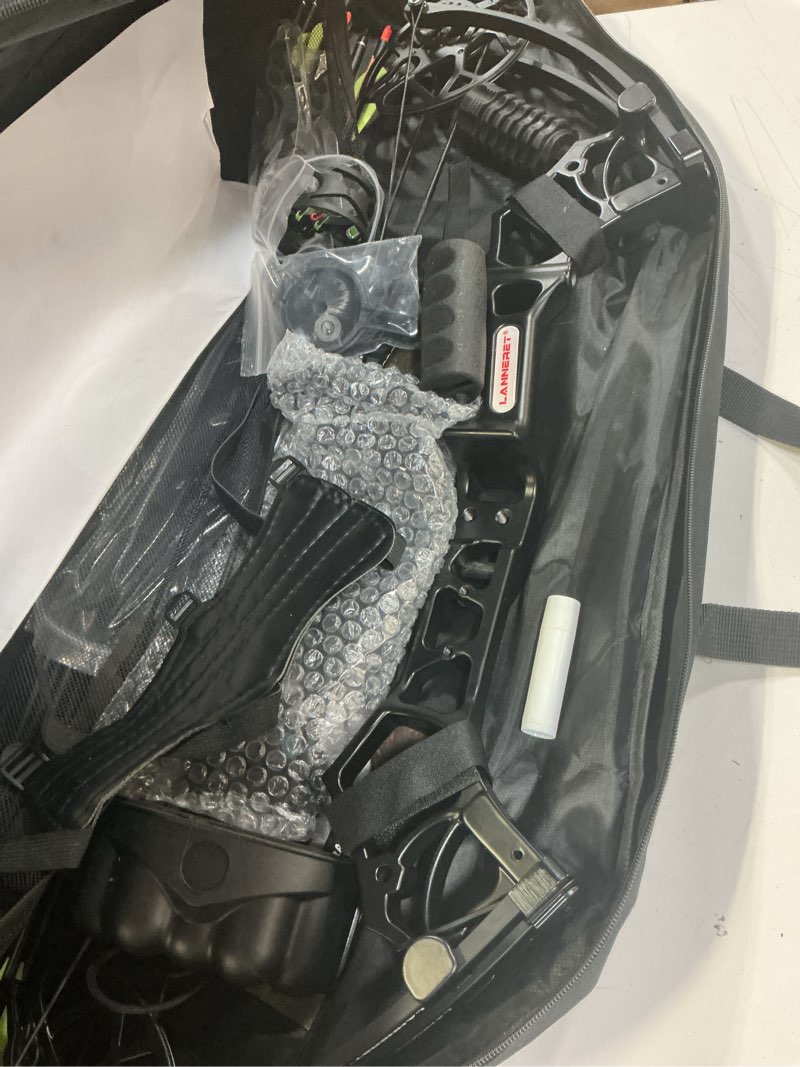 Condition photo showing Good Condition for compound bow set 15-45lbs for pull beginner and teens right handed adjustable 18"-29" draw length, 320 fps speed, hunting bow archery set new 2024 blue right handed bag