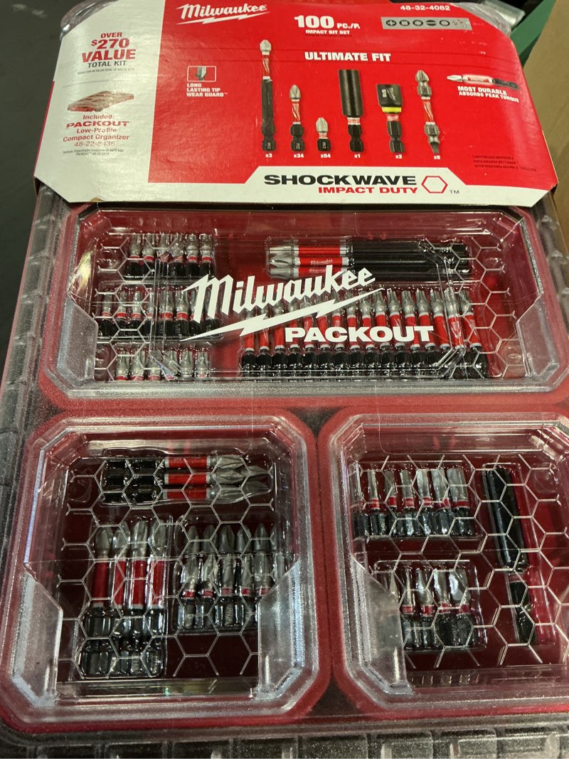 Condition photo showing New/Like New for milwaukee shockwave assorted 1/4 in. drive x 4 in. l impact driver bit set alloy steel 100 pc