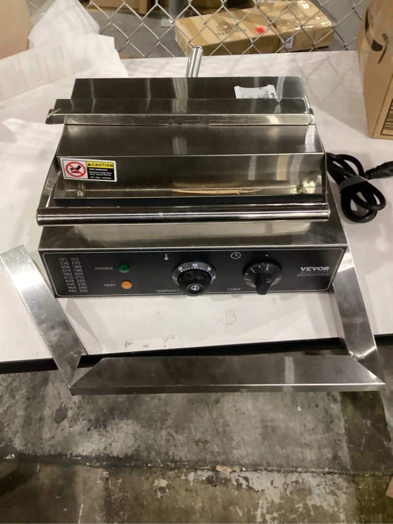 Condition photo showing As Is for not tested**** vevor commercial waffle maker, 10pcs rectangle waffle baker machine, 1550w non-stick stainless steel belgian waffle iron with temp and time control, handle, for restaurant bakery snack bar family