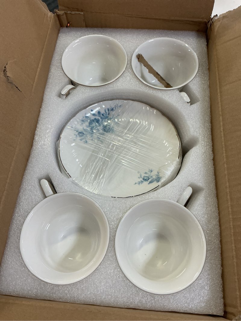 Condition photo showing Good Condition for agyiuns tea cups and saucers ceramic coffee mug 6oz for coffee, latte, cafe mocha and tea-set of 4,blue white with blue flowers