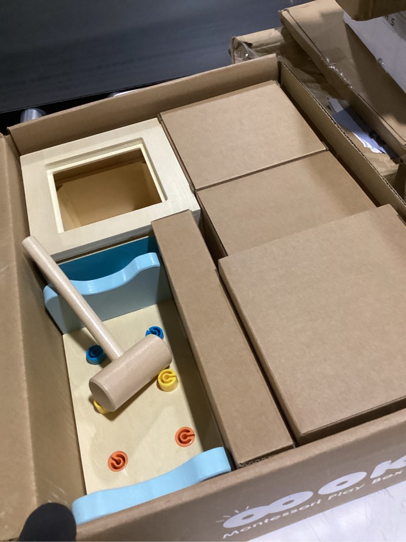 Condition photo showing Good Condition for oook montessori toys for 1 year old, 7 in 1 learning educational kit with sensory bin,nesting box, 3 in 1 educational box,pounding bench and baby stacking cups