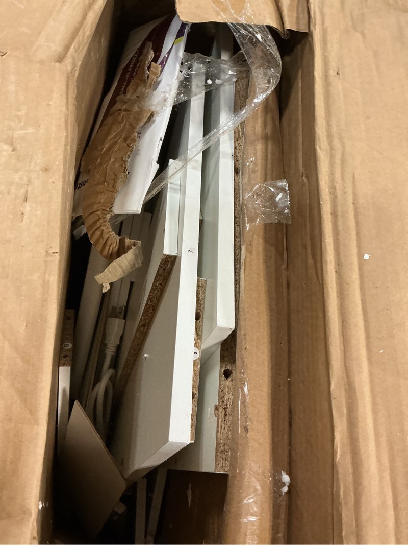 Condition photo showing As Is for COMHOMA Makeup Vanity Desk with Mirror and Lights, Vanity Table and Chair Set with 5 Drawers and Charging Station, Bedroom Dresser LED Mirror Stepless Dimmable & 3 Color Modes Adjustable, Pearl White