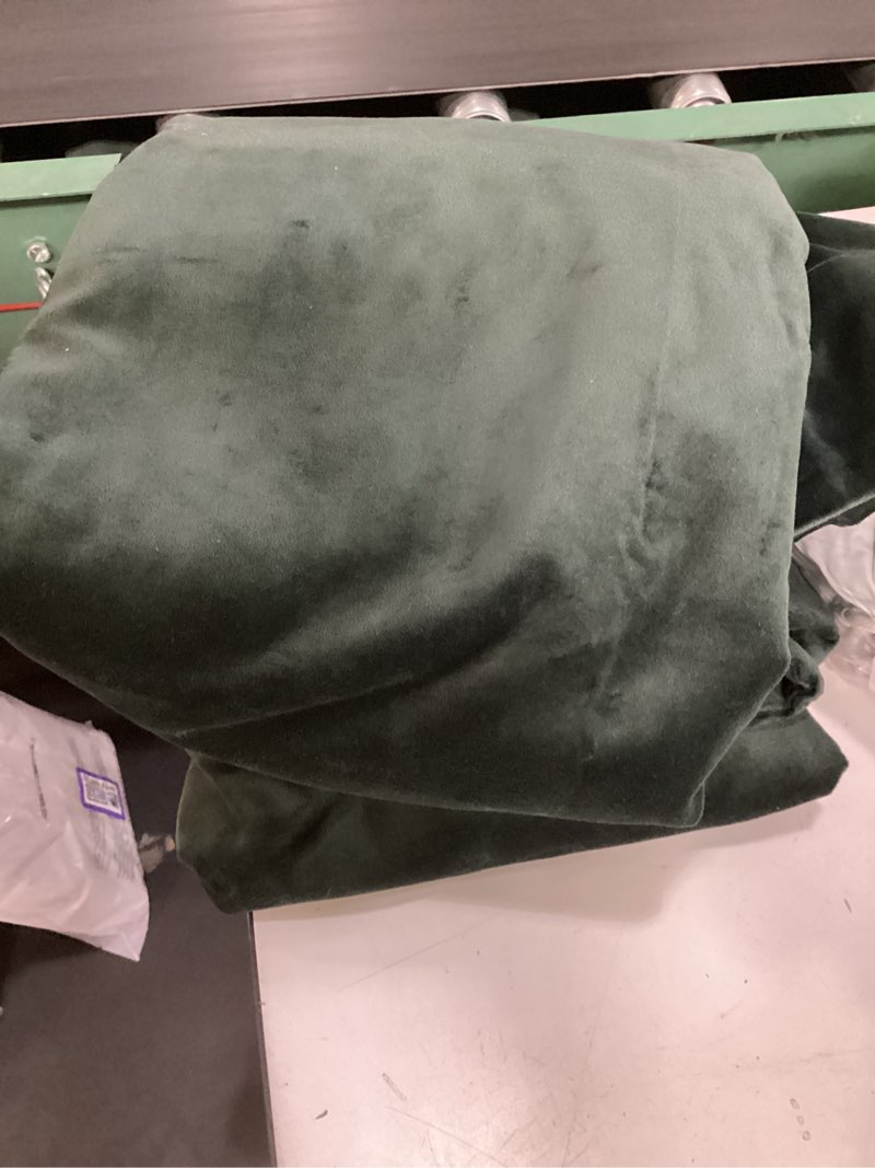 Condition photo showing As Is for cotton velvet room darkening curtain green 48”x84”  (quince) 
