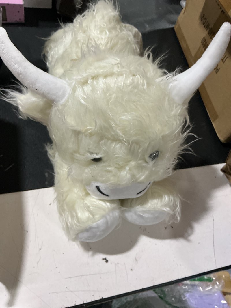 Condition photo showing Good Condition for highland cow stuffed animals - heatable weighted stuffed animals, lavender scented cow plush for sooth & relax, microwave heating pad for period cramps pain & stress relief, highland cow gifts (white) white highland cow