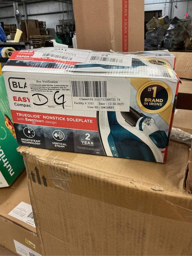 Condition photo showing As Is for black & decker easy steam compact iron