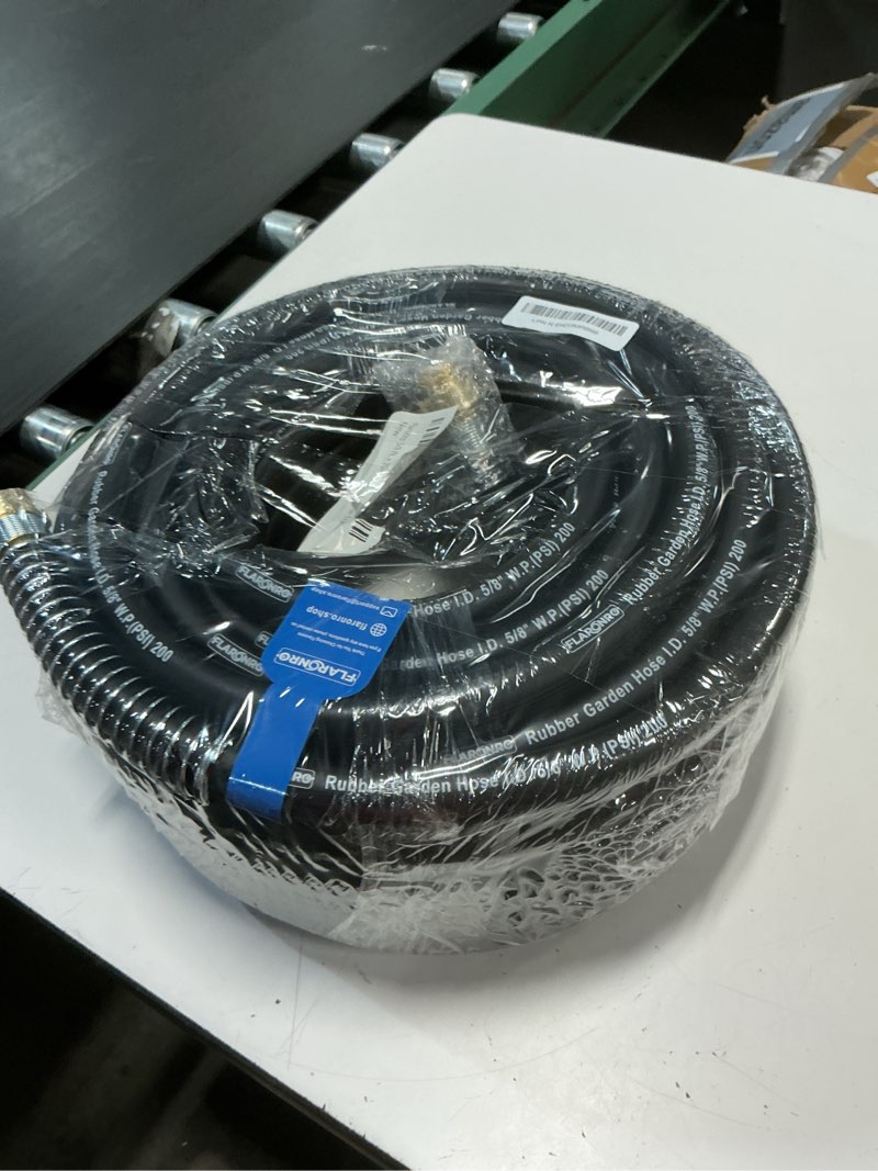 Condition photo showing New/Like New for 5/8 in. × 75ft. heavy duty rubber garden hose, high flow 5/8" i.d. brass fitting no memory durable heavy duty water hose for watering, irrigation, water transfer pump black 75ft