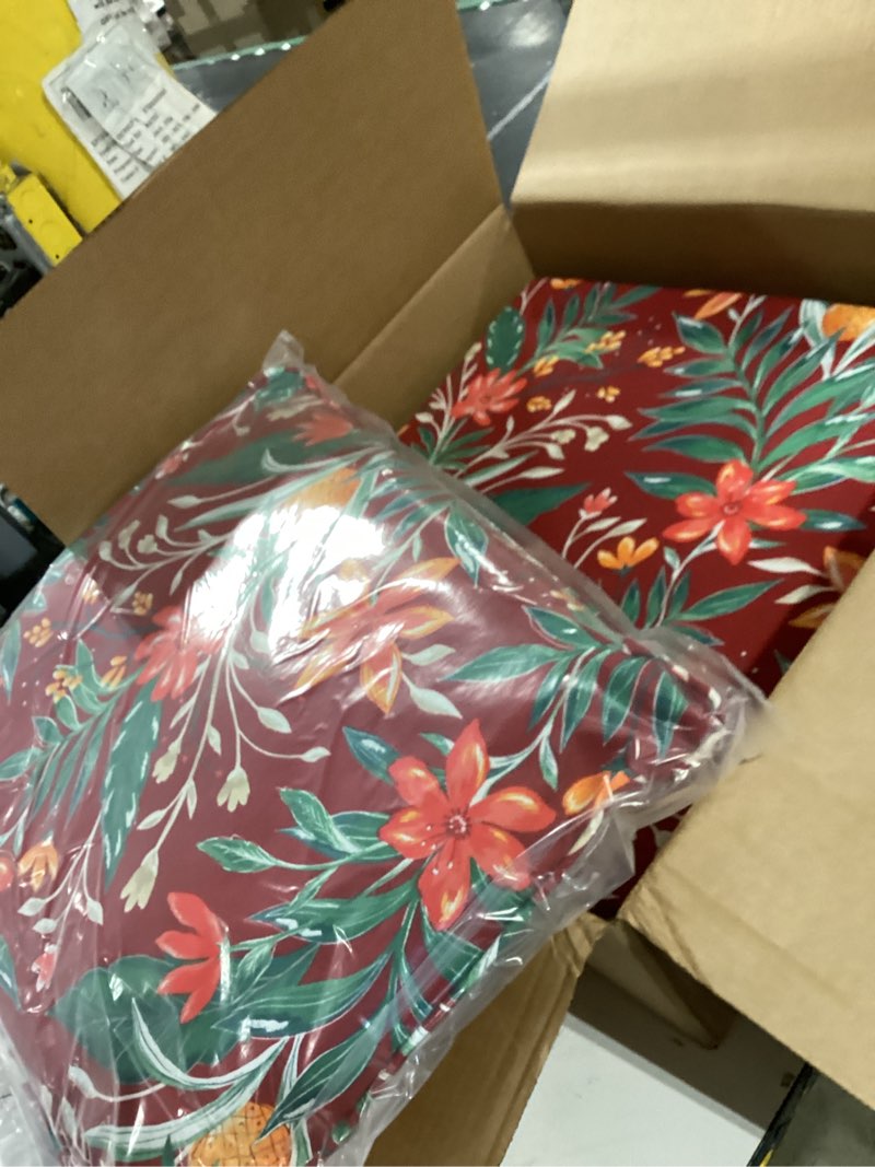 Condition photo showing Good Condition for arden earthfiber outdoor foam deep seat cushion , 24x24, premium high-density foam, never flattens, weather-proof for patio chair sofa couch, luau red tropical floral certi-pur foam luau red tropical floral 4 pack