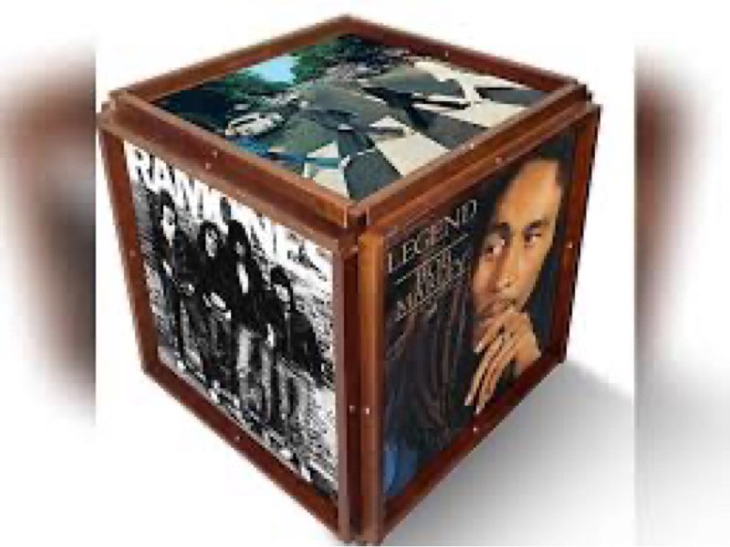 DIVINYLY Vinyl Record Storage - Wooden Vinyl Storage Cube, Vinyl Display Box, Vinyl Crate, Record Holder For Albums, 100 Album Storage For Vinyl Records, Rock Collection Box