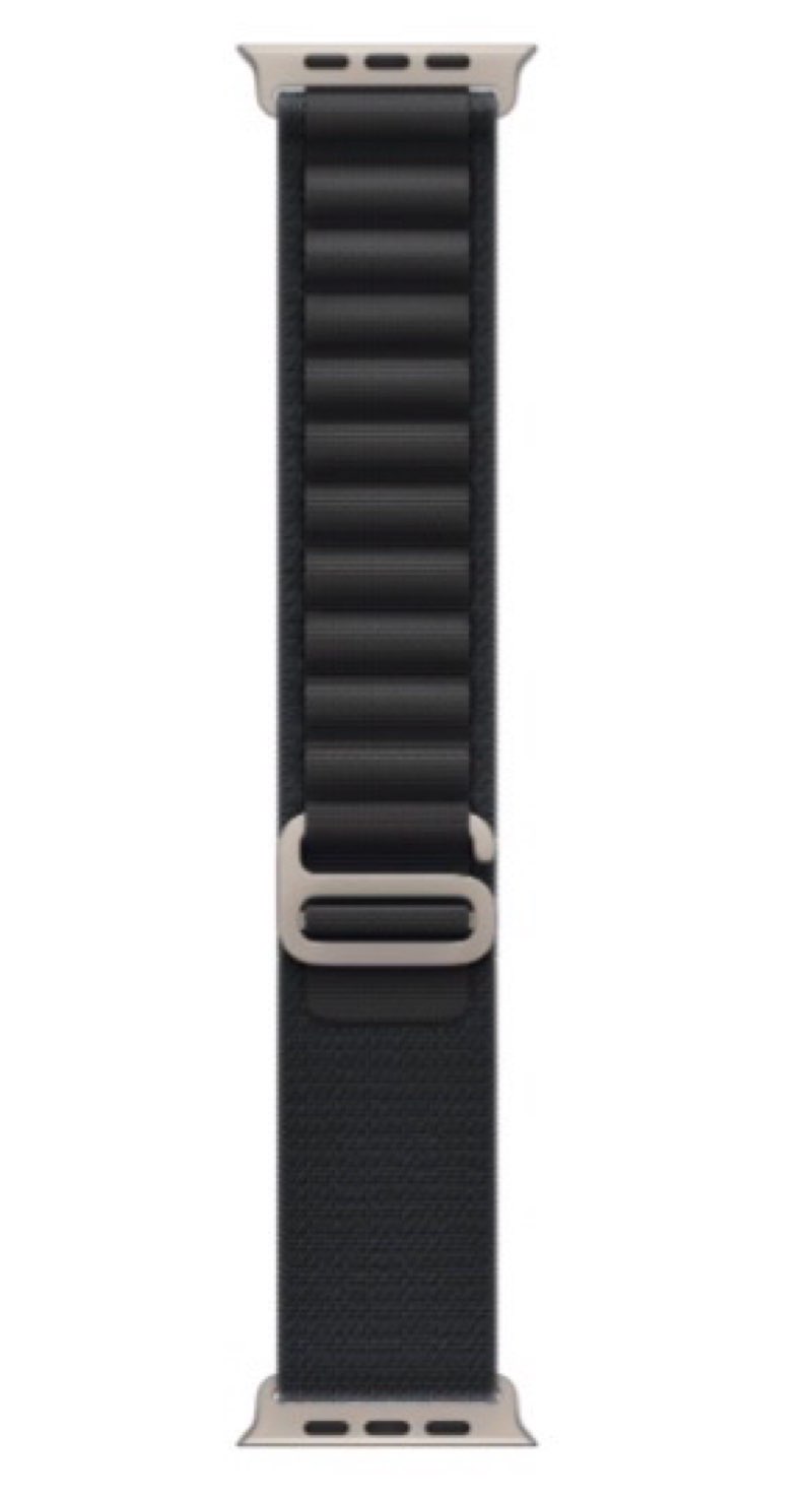 apple watch band - alpine loop - 49mm - black - large - natural titanium finish black large natural titanium finish