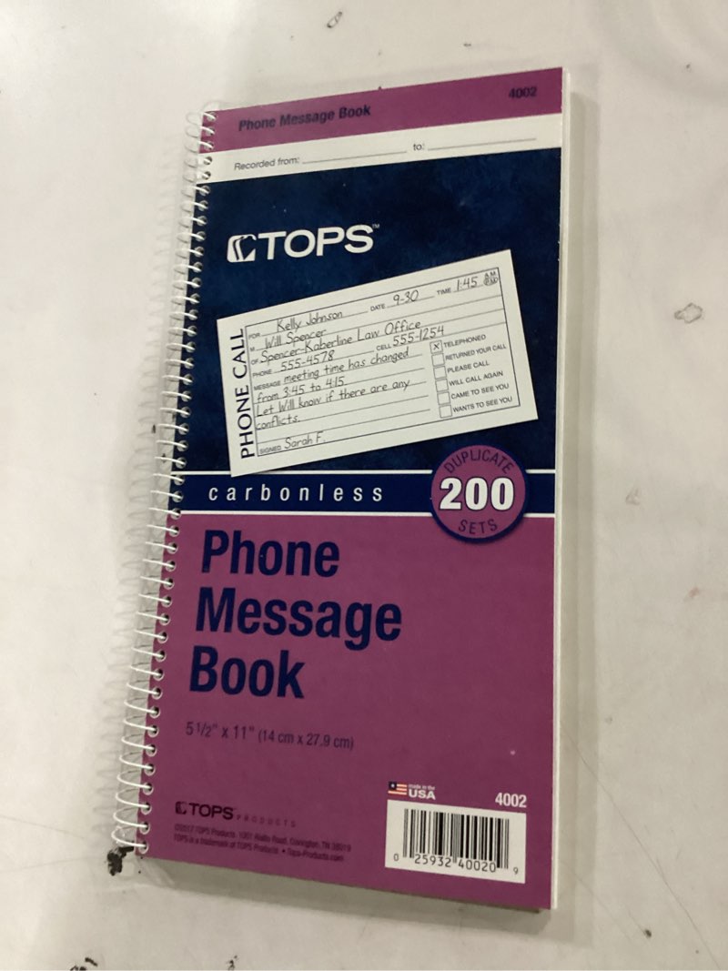Condition photo showing Good Condition for tops spiralbound message book, 2 3/4 x 5, two-part carbonless, 200/book