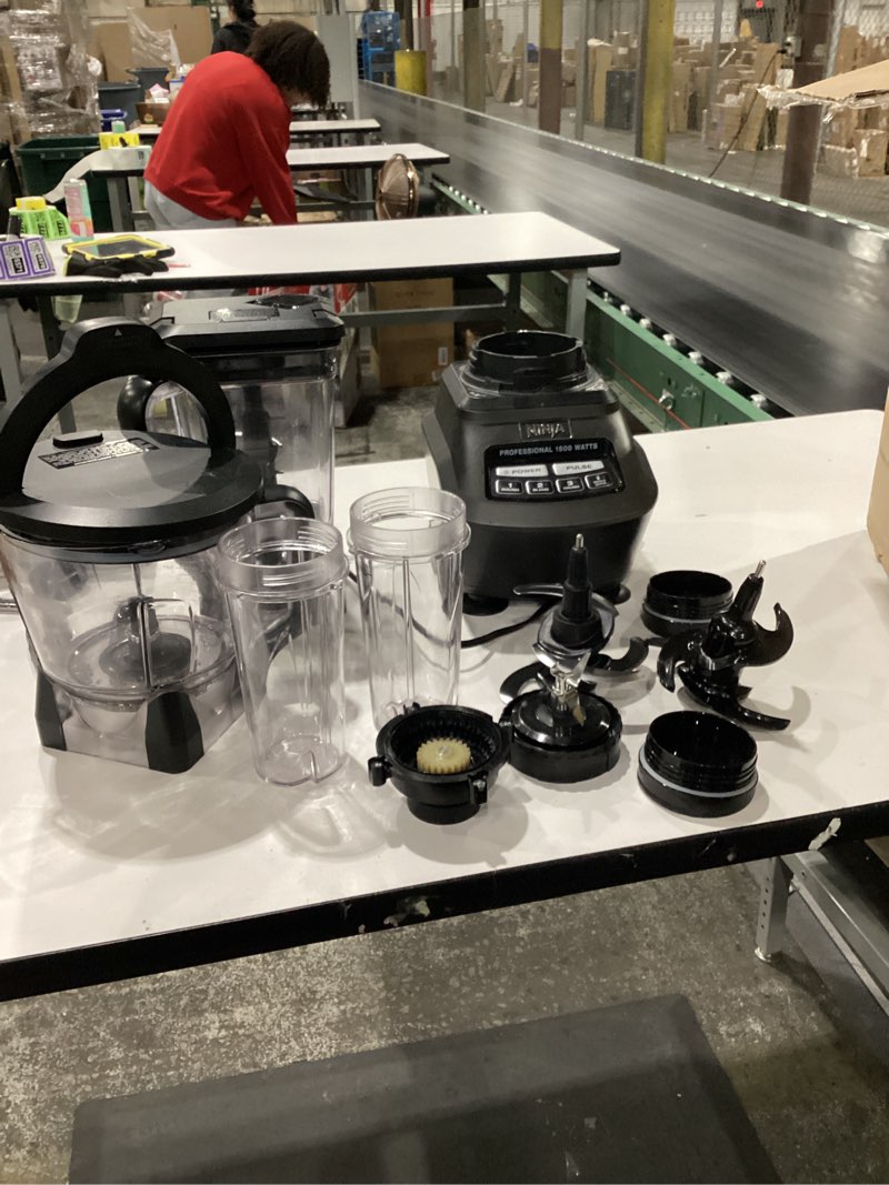 Condition photo showing As Is for NOT TESTED Ninja Kitchen System | 8-Cup Food Processor Bowl & 72 oz. Blender All-in-One | With (2) 16 oz. To-Go Cups | For Smoothies, Ice Crushing, Dough & More | 1500 Watt | Black | BL770 Pitcher + Bowl + (2) 16-oz. Cups