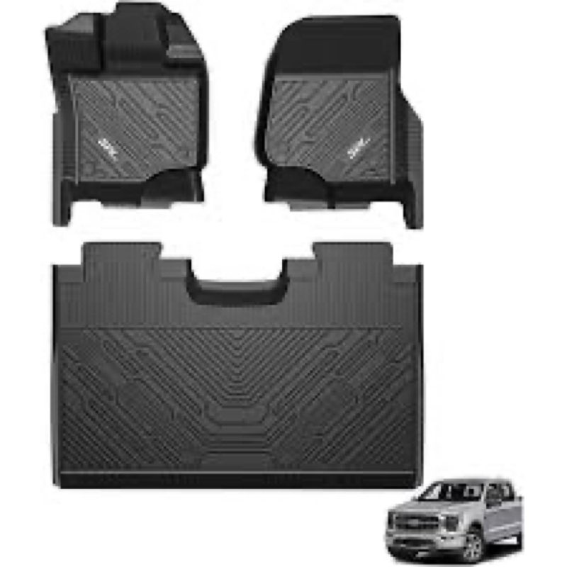 Floor Mats Custom Fit for Ford F150 Super Crew, TPE All-Weather Floor Liners Full Set with 1st & 2nd