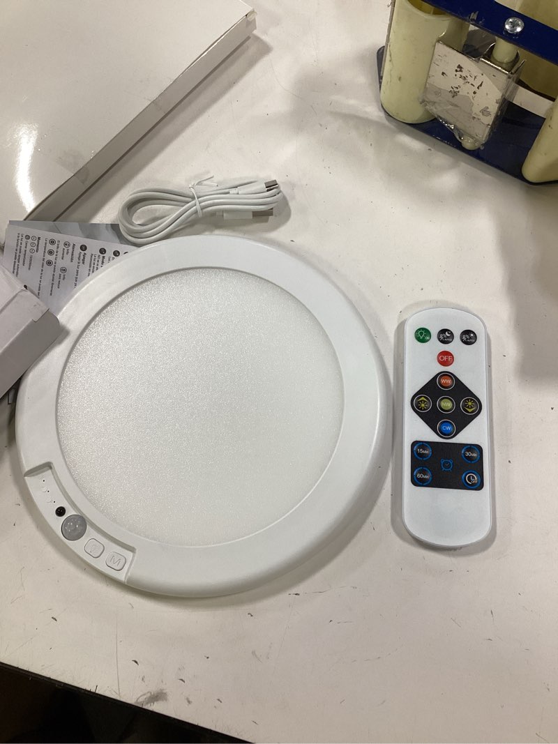 Condition photo showing Good Condition for Wireless Closet Lights Motion Sensor - No Wiring Rechargeable Ceiling Light Night Light Indoor, Battery Operated Led Lights for Bedroom with Remote, Living Room Bathroom Home & Kitchen Decor Lighting Multicolor 1 Pack