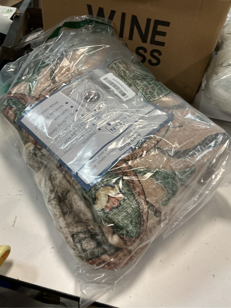 Condition photo showing Good Condition for area rugs 6ft washable non-slip, floral vintage distress print pattern medallion carpet for living room bedroom dining room, brick red rust neutral brown burnt orange brick/brown/green 6' (round)
