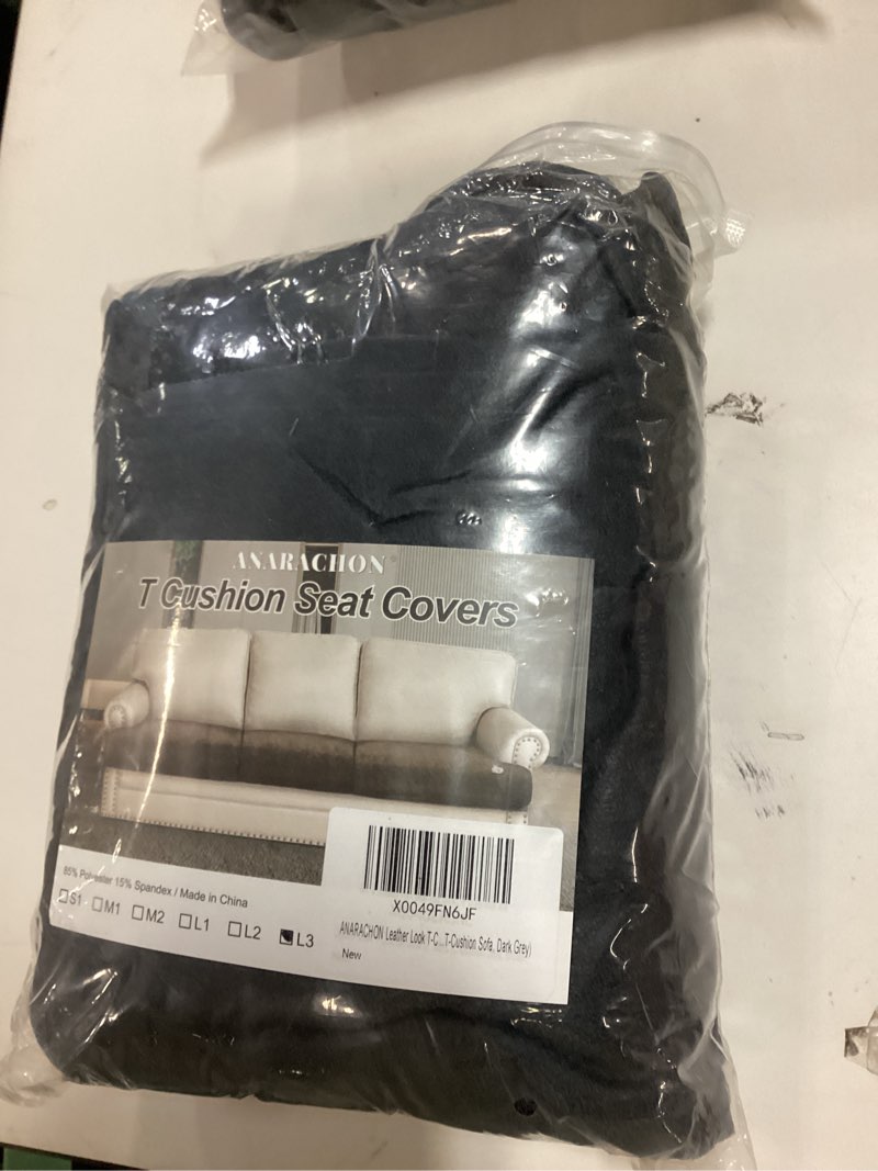 Condition photo showing New/Like New for Leather Look Couch Cushion Covers Sofa Seat Slipcovers Sets Couches Furniture Protector for Sectional Armchair Loveseat Pets Kids Stretch Spandex Fabric (3 T-Cushion Sofa, Dark Grey) 3 T-Cushion Sofa Dark Grey