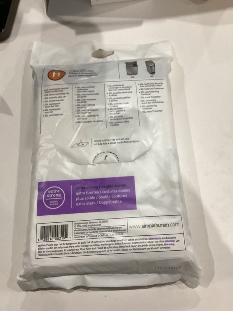 Condition photo showing New/Like New for Simplehuman 20pk Custom-Fit Garbage Can Liners, White, 30L, 8 Gal, Thick Plastic, Unscented