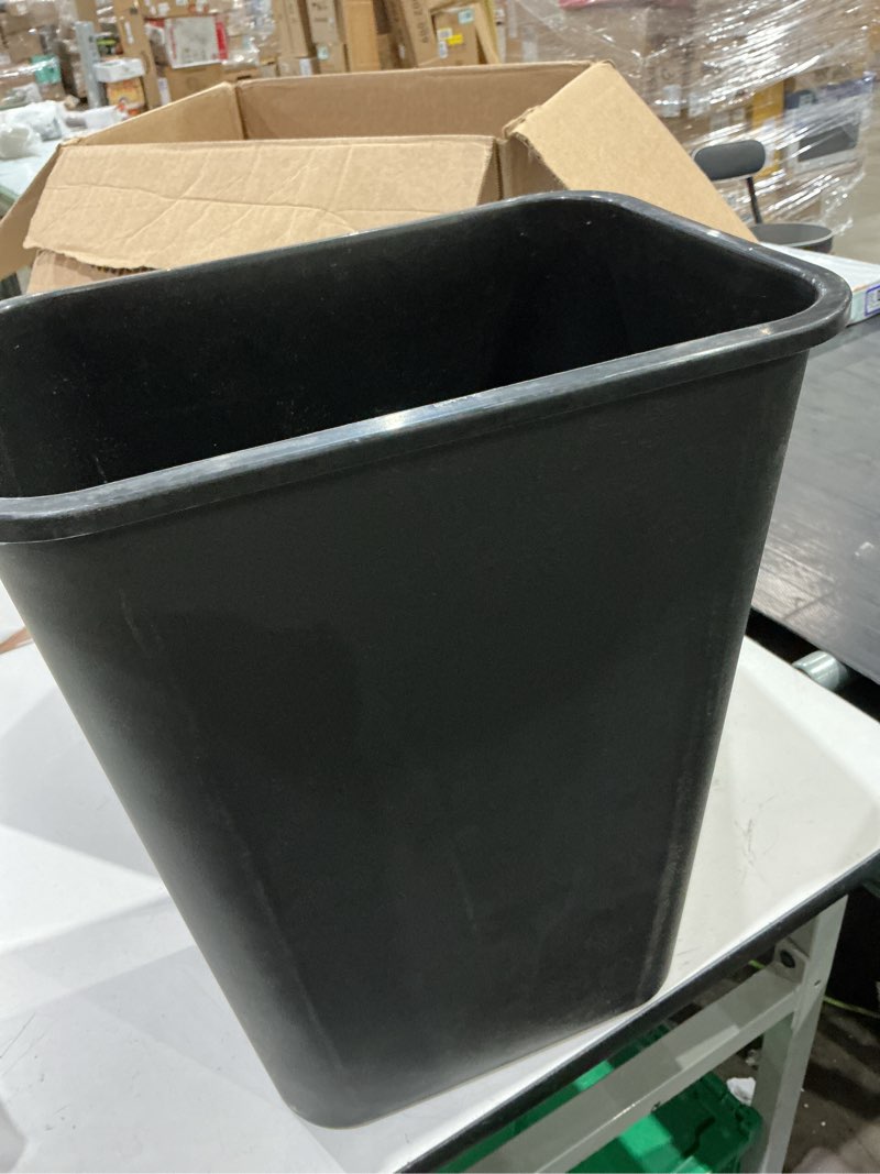 Condition photo showing As Is for rubbermaid commercial 295700bk deskside plastic wastebasket, rectangular, 10 1/4 gal, black (2)
