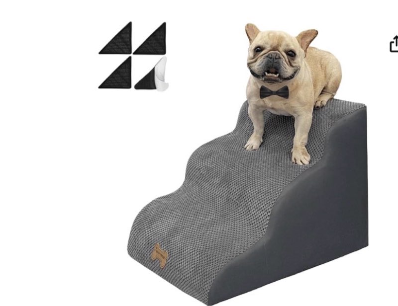 (similar to stock photo) 3-step dog stairs for high beds & couches multi-step non-slip pet steps with balanced ramp indoor 2 3 4 5 step stairs for small to large dogs and cats non-slip stickers 30d grey