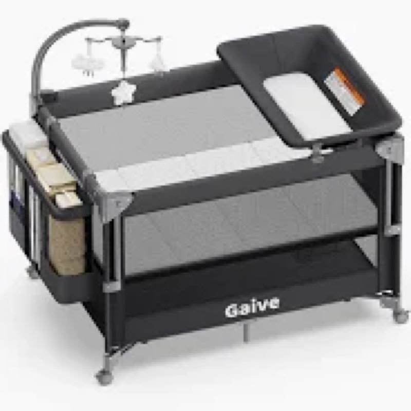 gaive 4 in 1 baby bassinet, one-push setup pack and play, bedside crib sleeper with 3 height adjusta