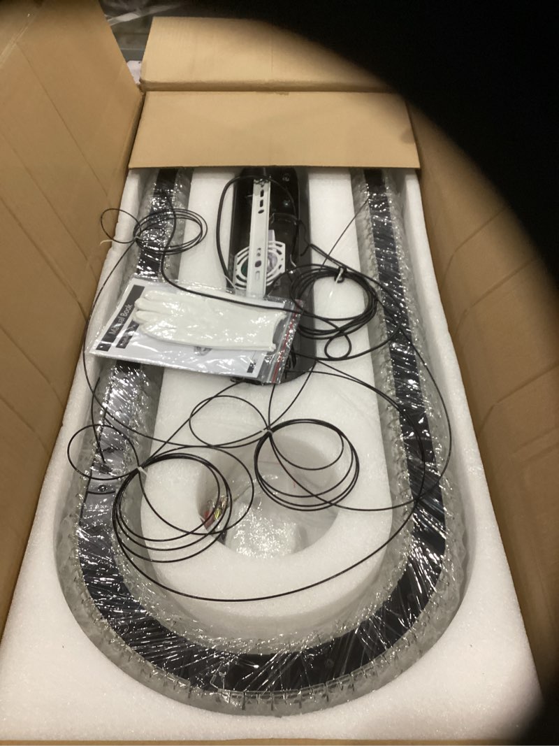 Condition photo showing New/Like New for led crystal ring chandelier, 40'' black crystal ring pendant light for kitchen island modern linear oval chandeliers for dining room dimmable 3000k-6000k black 40 inch