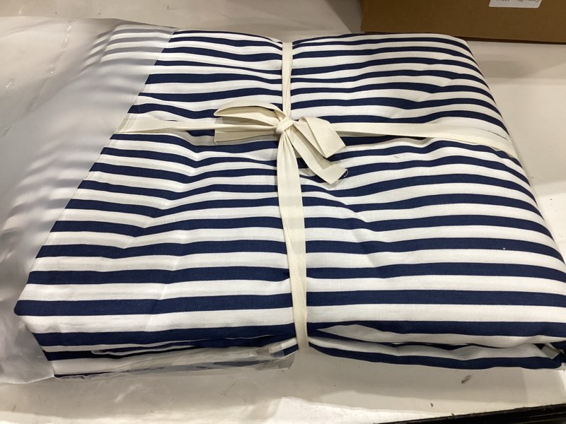 Condition photo showing Good Condition for jellymoni 100% natural cotton 3pcs striped duvet cover sets,white duvet cover with navy blue stripes pattern printed comforter cover,with zipper closure & corner ties(king size) 0605 king(104"×90")
