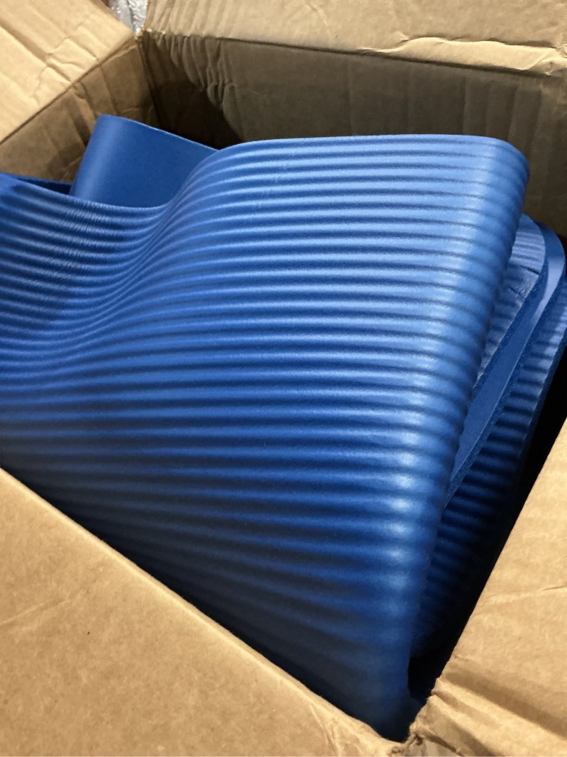 Condition photo showing As Is for amazon basics extra thick exercise yoga mat with carrying strap blue 1/2 inch