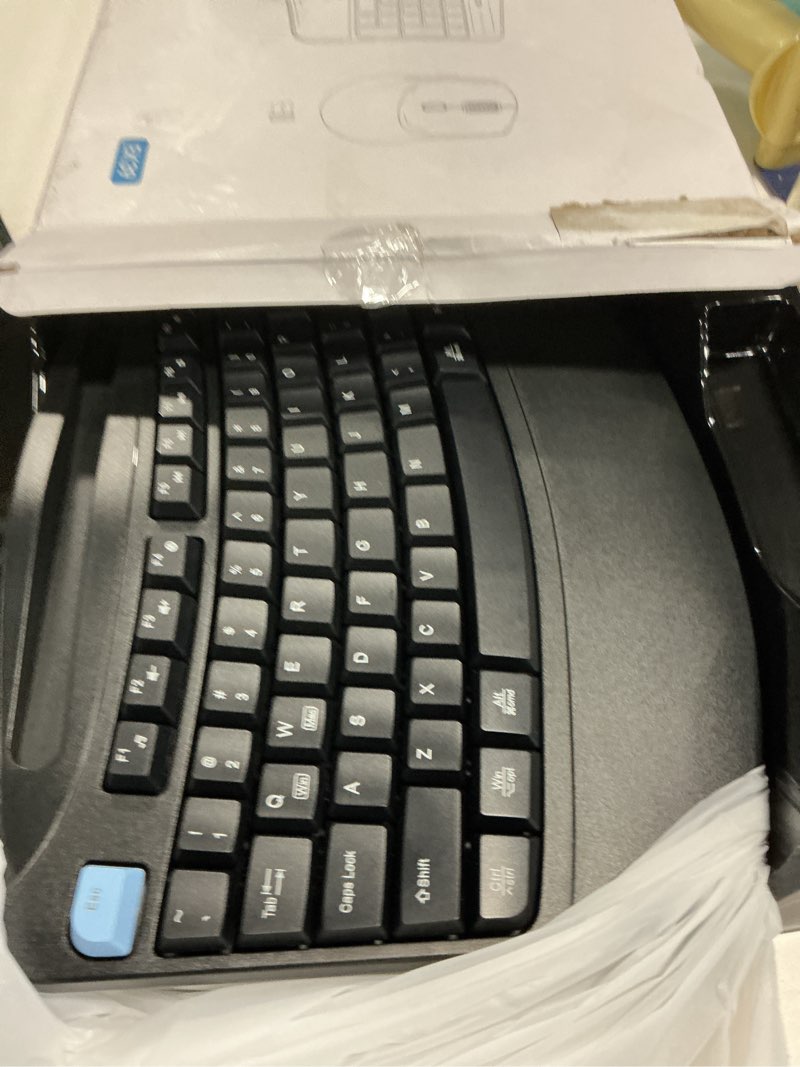 Condition photo showing Good Condition for wireless keyboard and mouse combo, full size ergonomic wave keys(blue) | 2.4g ergonomic keyboard with wrist rest, phone holder, 3-level dpi silent mouse with 6-buttons, for windows/mac os/laptop/pc