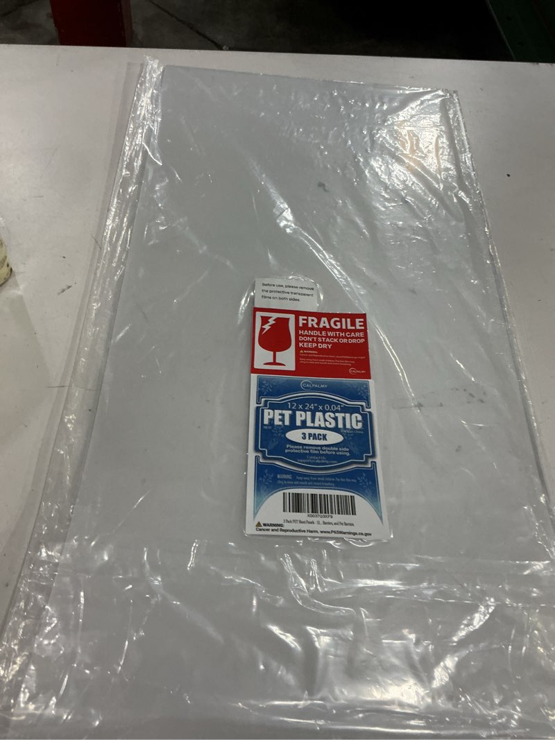 Condition photo showing New/Like New for 3 pack pet sheet panels - 12" x 24" x 0.04" clear acrylic sheet-quality shatterproof, lightweight, and affordable glass alternative perfect for poster frames, counter barriers, and pet barriers. 12x24", 0.04"(1mm)thick 3