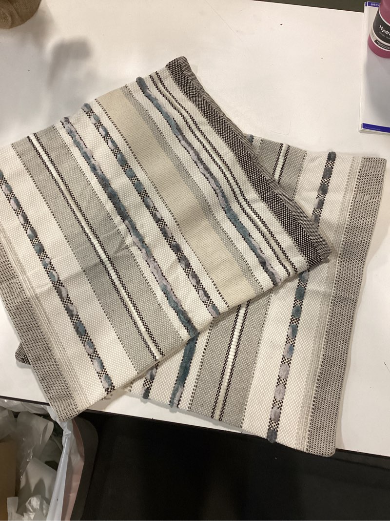 Condition photo showing New/Like New for EMEMA Pack of 2 Boho Decorative Throw Pillow Covers 18x18 Farmhouse Cushion Case Striped Chenille Pillow Cases Square Pillow Covers Accent Neutral Pillowcase for Sofa Couch Bed, Gray Stripe 18\\\" x 18\\\" (Pack of 2) Gray Stripe