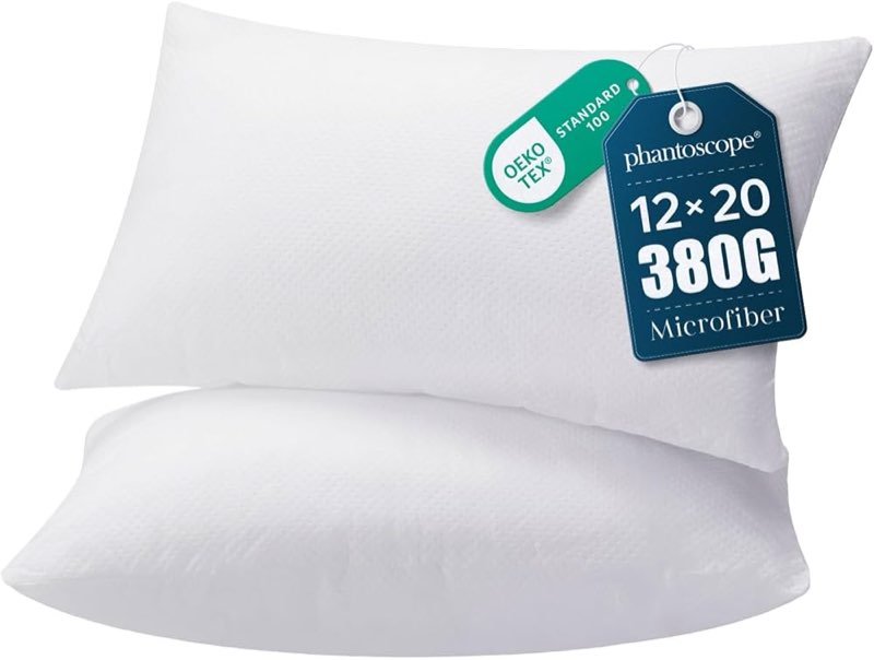 phantoscope pillow inserts, 100% virgin fiber hypoallergenic polyester throw pillow inserts, square pillows for couch, sofa, bed, 12x20 inch (pack of 2)