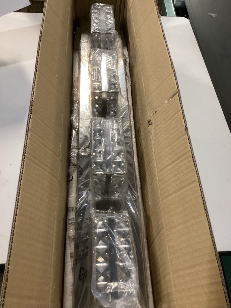 Condition photo showing Good Condition for OKELI Crystal Vanity Lights LED Bathroom Vanity Light Fixture Over Mirror Modern Indoor Mirror Front Lamp, 6000K Cold White Dimmable, 4-Lights, 24W, ETL Listed Chrome 4 Light Cold White Dimmable