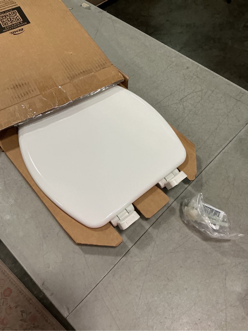 Condition photo showing New/Like New for mayfair linden slow close toilet seat, non slip heavy duty wood, easy install, elongated, white