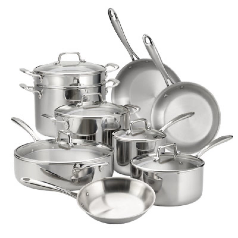 (Incomplete)Tramontina Tri-Ply Clad 14 Pc Stainless Steel Cookware Set with Glass Lids
