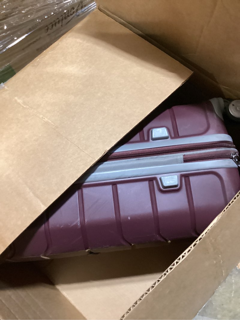 Condition photo showing As Is for samsonite freeform hardside expandable with double spinner wheels, merlot, checked-medium 24-inch checked-medium spinner merlot