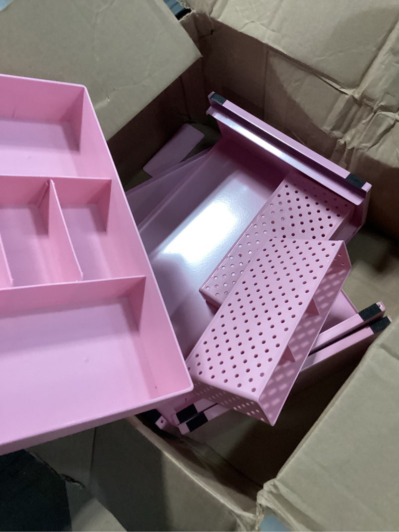 Condition photo showing As Is for spacrea desk organizer and accessories, computer monitor stand riser with drawer and 2 pen holders, office desk accessories & workspace organizers for office supplies (pink)
