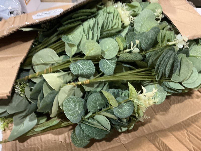 Condition photo showing Good Condition for lovemoon 260 pcs artificial mixed eucalyptus stems bulk, 5 kinds of faux greenery eucalyptus leaves bulk for vase wedding diy bouquets floral arrangement home decor (260, green) green 260