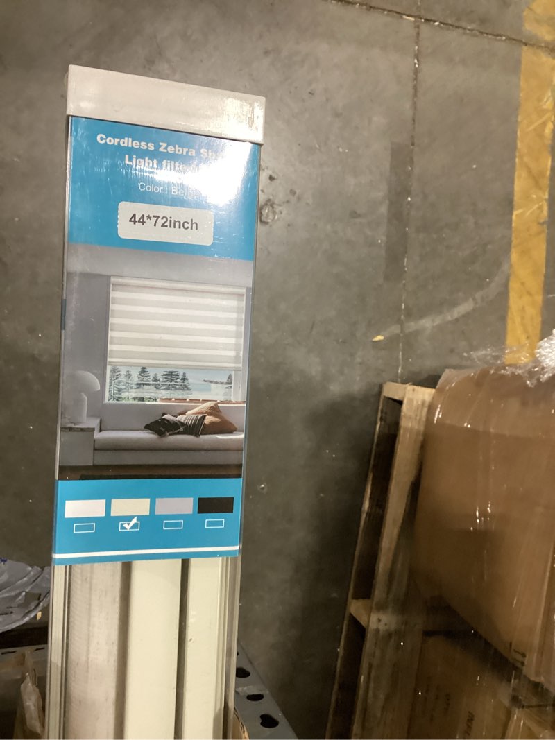 Condition photo showing New/Like New for changshade cordless zebra blinds for windows, modern dual layer zebra blinds with light filtering & privacy control,easy install zebra blinds for indoor windows,?44" w×72" h,beige? beige 44"w×72"h