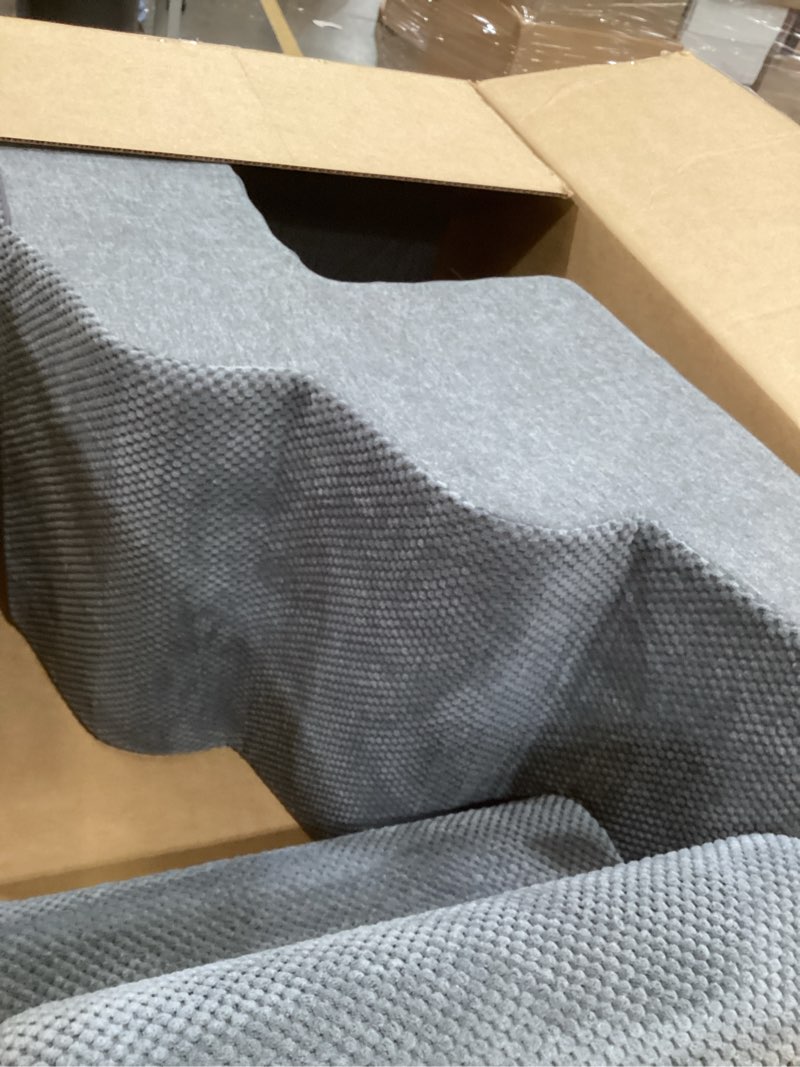 Condition photo showing As Is for dog stairs for high beds with tunnel, 5-step dog steps for small dogs and cats, foldable pet stairs for high bed climbing, non-slip balanced pet step indoor, dark grey fleece 5-step dark grey