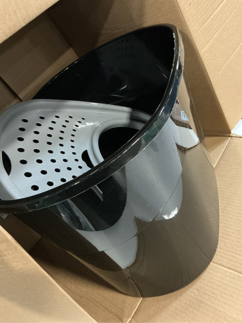 Condition photo showing Good Condition for iris usa large top entry cat litter box with lid, enclosed covered cat litter box for indoor cats, dog proof design, odor control, litter tracking reduction, scoop included, black/gray oval black w/ scoop