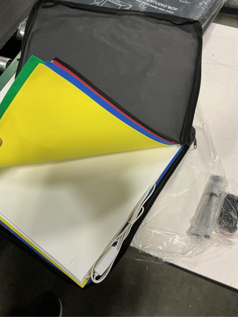Condition photo showing New/Like New for photography light box photo studio kit 3 color lighting tent 160 led portable white booth display product food/jewelry with mini tripod & 6 background(16x16inch)