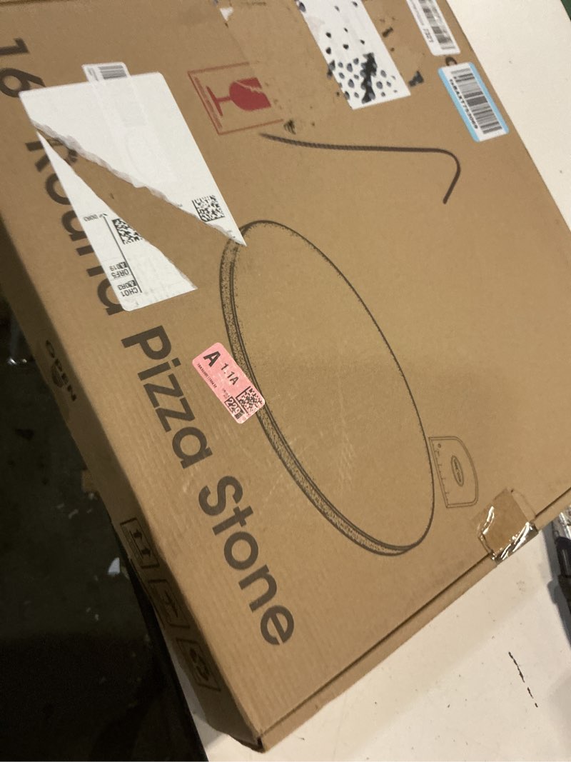 Condition photo showing New/Like New for unicook 16 inch round pizza stone, heavy duty cordierite bread baking stone for oven and grill, thermal shock resistant, ideal for baking crisp crust pizza, bread and more, includes scraper 16" round