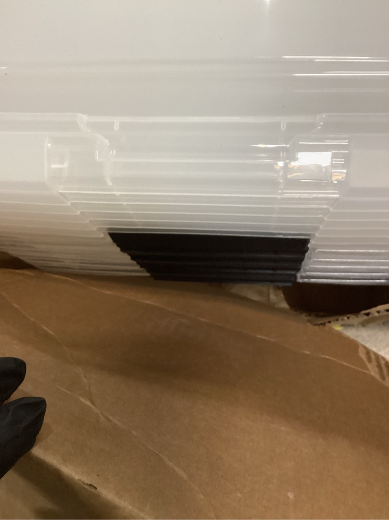 Condition photo showing Good Condition for 4 Packs 20 L Clear Plastic Storage Bins, Stackable Organizer Containers with Lids, Latching Box with Handle